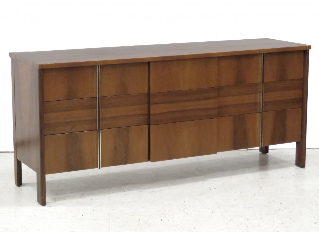 JOHN WIDDICOMB MID-CENTURY INLAID WALNUT LOW CHEST (1 of 6)