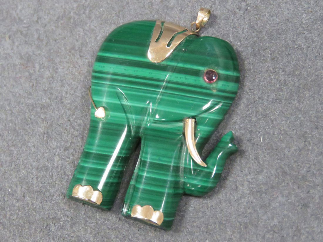 CARVED MALACHITE ELEPHANT PENDANT (1 of 3)