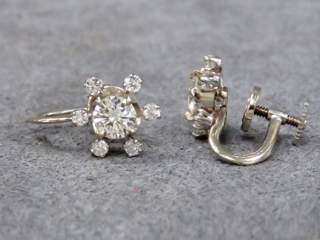 PAIR WHITE GOLD (TESTS 14K) AND DIAMOND EARRINGS (1 of 2)