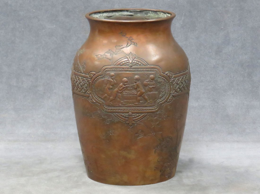 REPOUSSE COPPER VASE SIGNED TAXILE DOAT, 1890 (1 of 8)