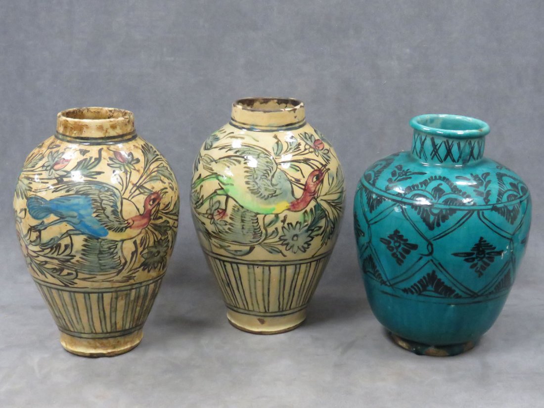 LOT (3) PERSIAN FAIENCE GLAZED POTTERY VASES (1 of 10)