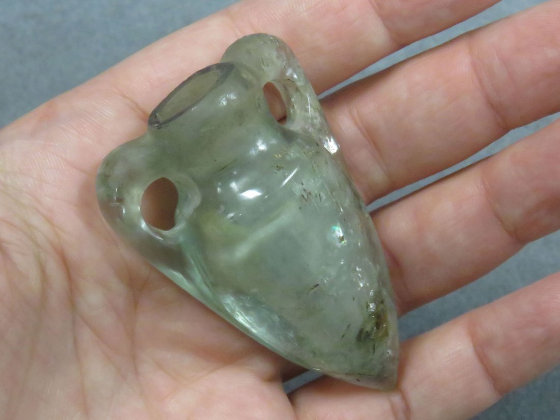 ANCIENT MEDITERRANEAN CARVED ROCK CRYSTAL VIAL: ANCIENT MEDITERRANEAN CARVED ROCK CRYSTAL VIAL. HEIGHT 2 3/8"