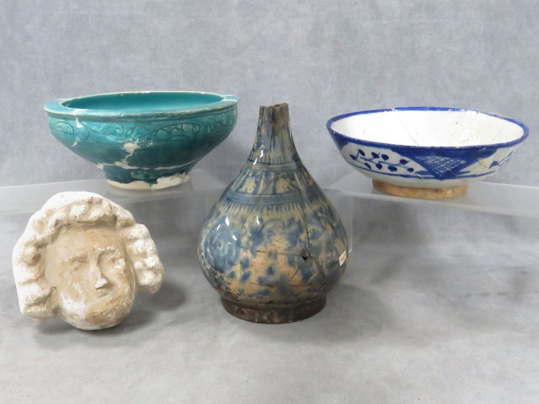 LOT (4) INCLUDING (3) ISLAMIC DECORATED POTTERY (1 of 10)