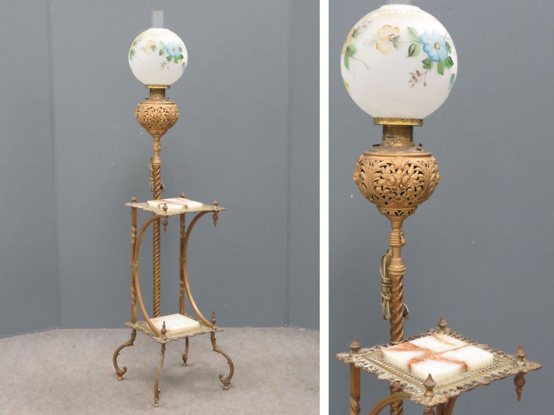 BRASS PIANO LAMP WITH ALABASTER INSET TOP (1 of 10)