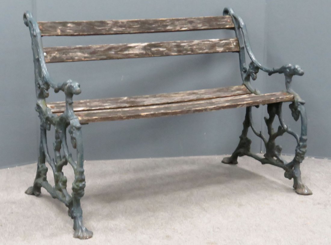 Early English Cast Iron Garden Bench With Dog Head Jun 28 2015