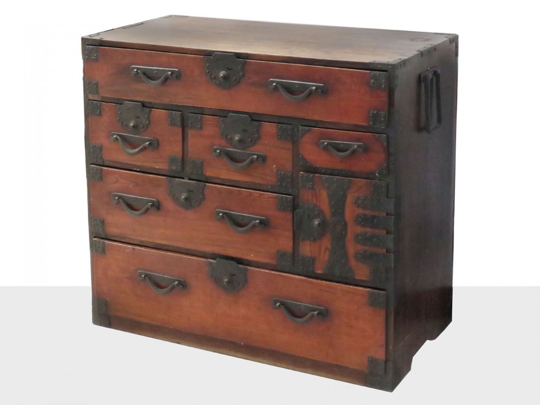 JAPANESE IRON MOUNTED MT. ASH TANSU, MEIJI/TAISHO (1 of 6)