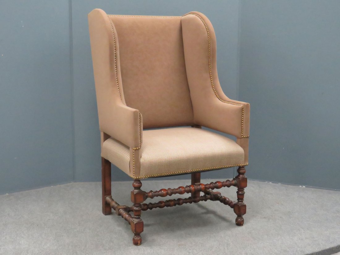 DESIGNER CUSTOM MADE WILLIAM AND MARY STYLE CHAIR: DESIGNER CUSTOM MADE WILLIAM AND MARY STYLE WINGBACK ARMCHAIR
