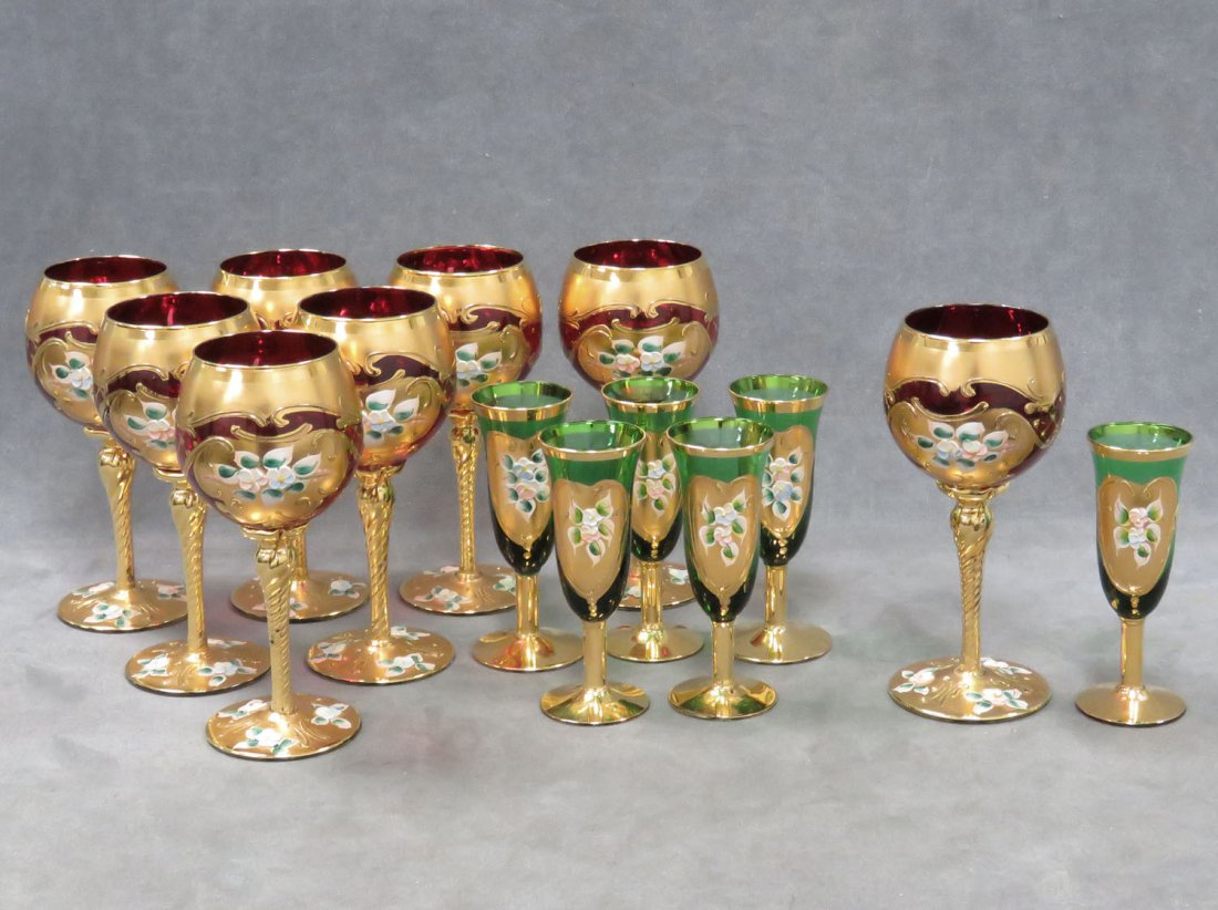 VENETIAN ENAMEL AND GILT DECORATED STEMWARE (1 of 6)