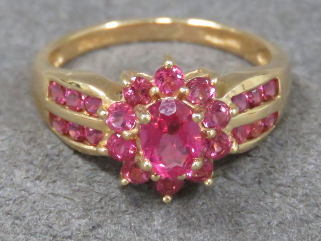 14K YELLOW GOLD PINK OVAL & ROUND TOURMALINE RING (1 of 5)