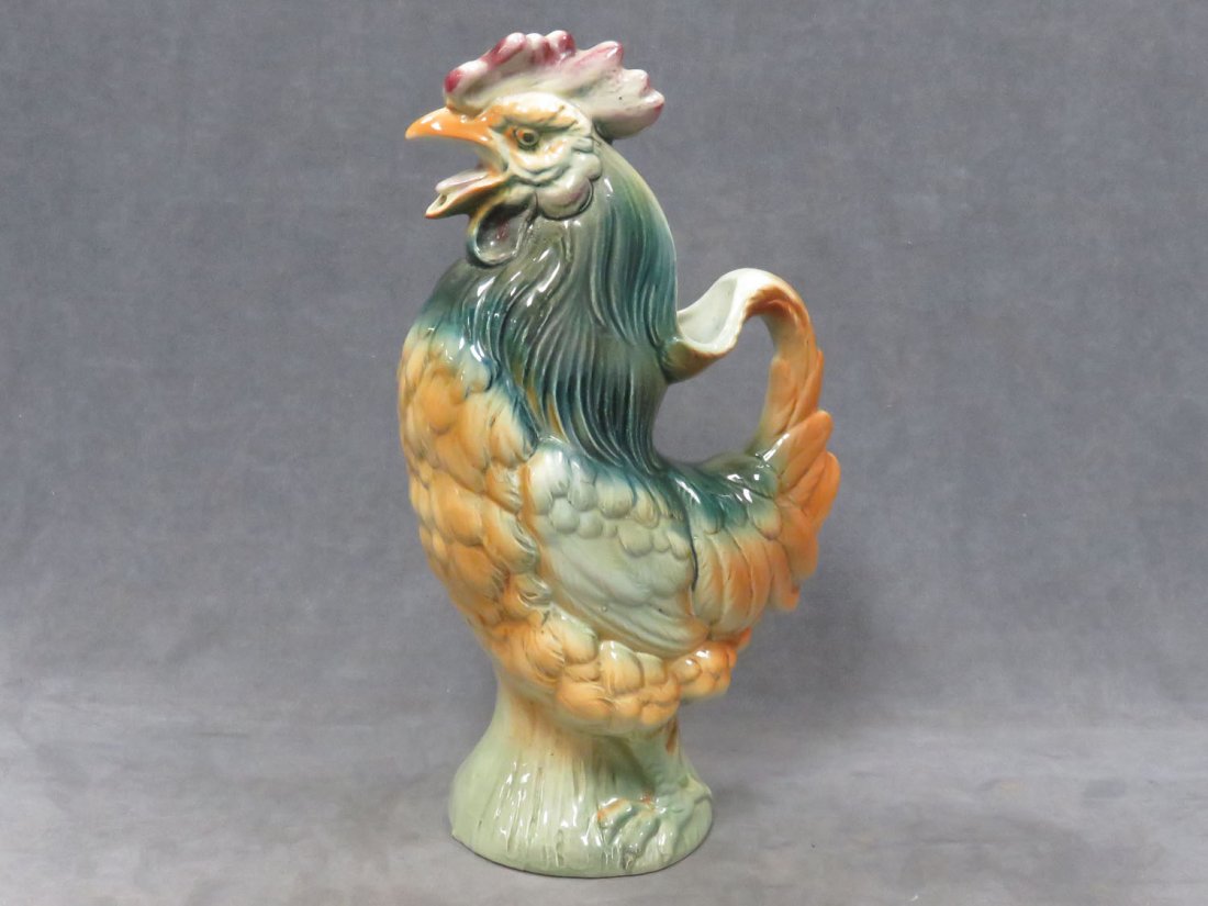FRENCH MAJOLICA ROOSTER PITCHER (1 of 7)