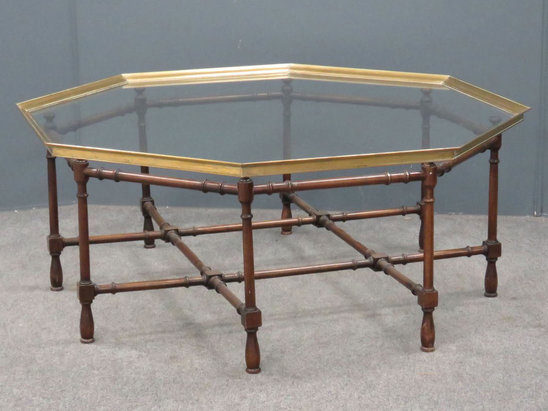 SHERATON STYLE CARVED FAUX BAMBOO, BRASS TABLE (1 of 4)