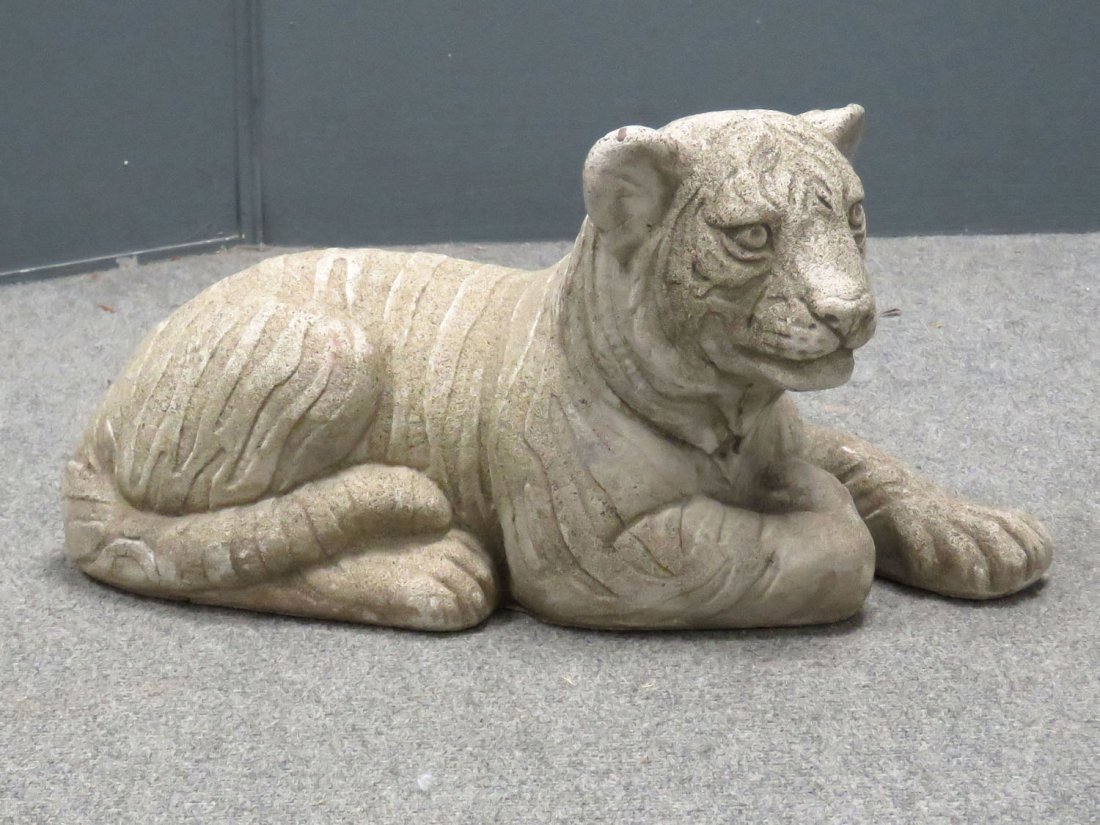 CAST STONE TIGER CUB: CAST STONE TIGER CUB. LENGTH 20"