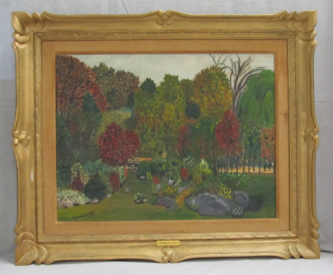 MORRIS W. HAFT (1886-1968), OIL ON BOARD: MORRIS W. HAFT (1886-1968), OIL ON BOARD, VERDANT LANDSCAPE, SIGNED 1953. 18 X 24"; 25 1/2 X 31"