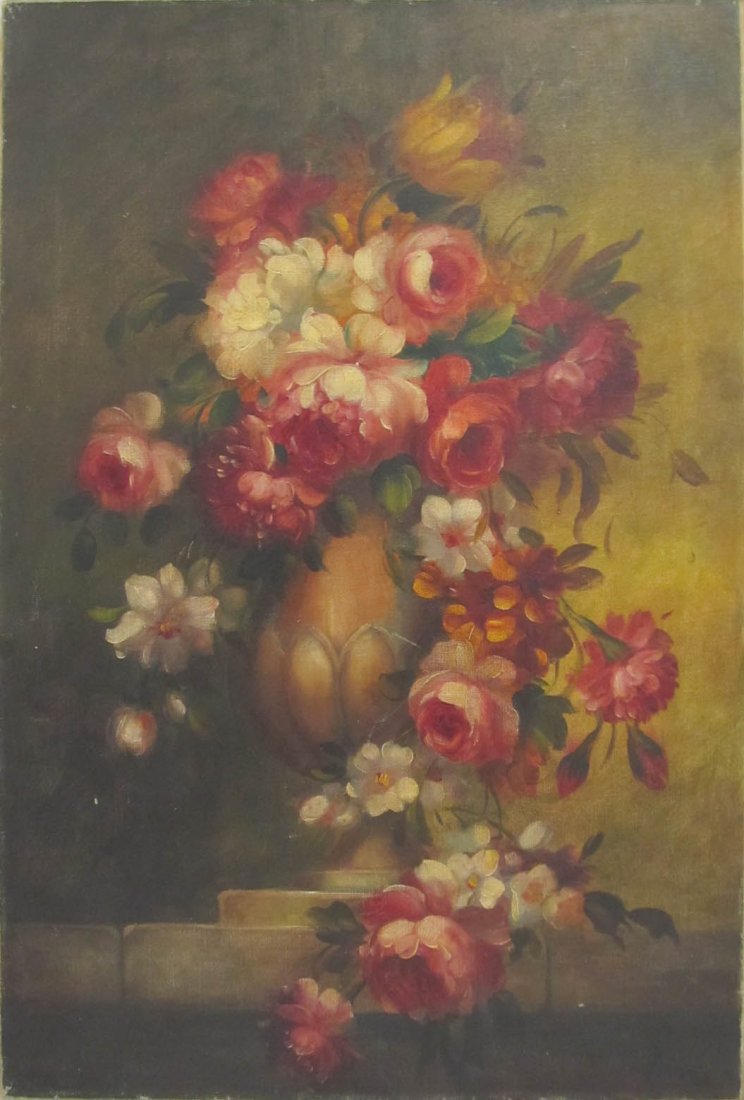 CONTINENTAL SCHOOL (19/20TH CENTURY), OIL: CONTINENTAL SCHOOL (19/20TH CENTURY), OIL ON CANVAS LAID ON CARDBOARD, VASE OF FLOWERS, SIGNED VONN. 30 X 20 1/2"