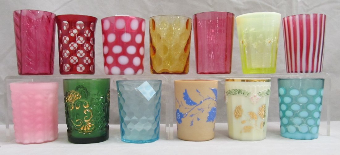 LOT (13) ASSORTED VICTORIAN ART GLASS TUMBLERS (1 of 1)
