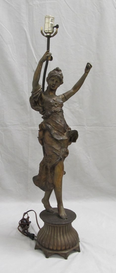 VINTAGE FRENCH GILT METAL FIGURAL LAMP (1 of 3)