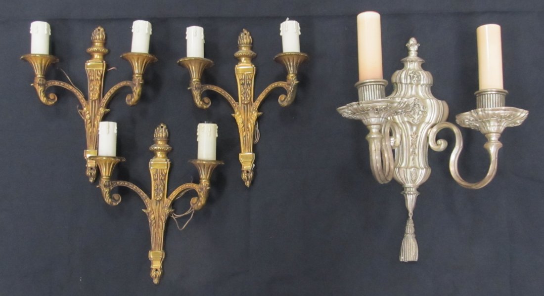 LOT (4) INCLUDING (3) FRENCH STYLE BRASS SCONCES (1 of 2)