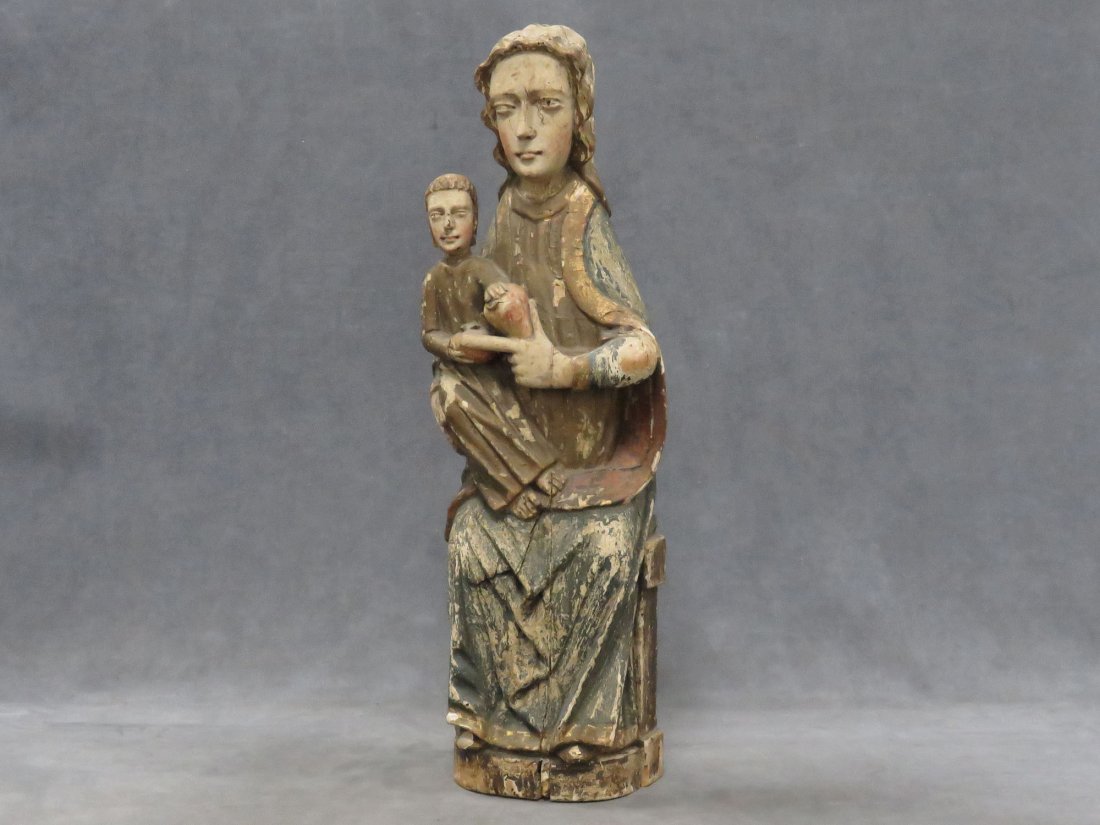 SPANISH CARVED AND PAINTED MADONNA/CHILD (1 of 8)