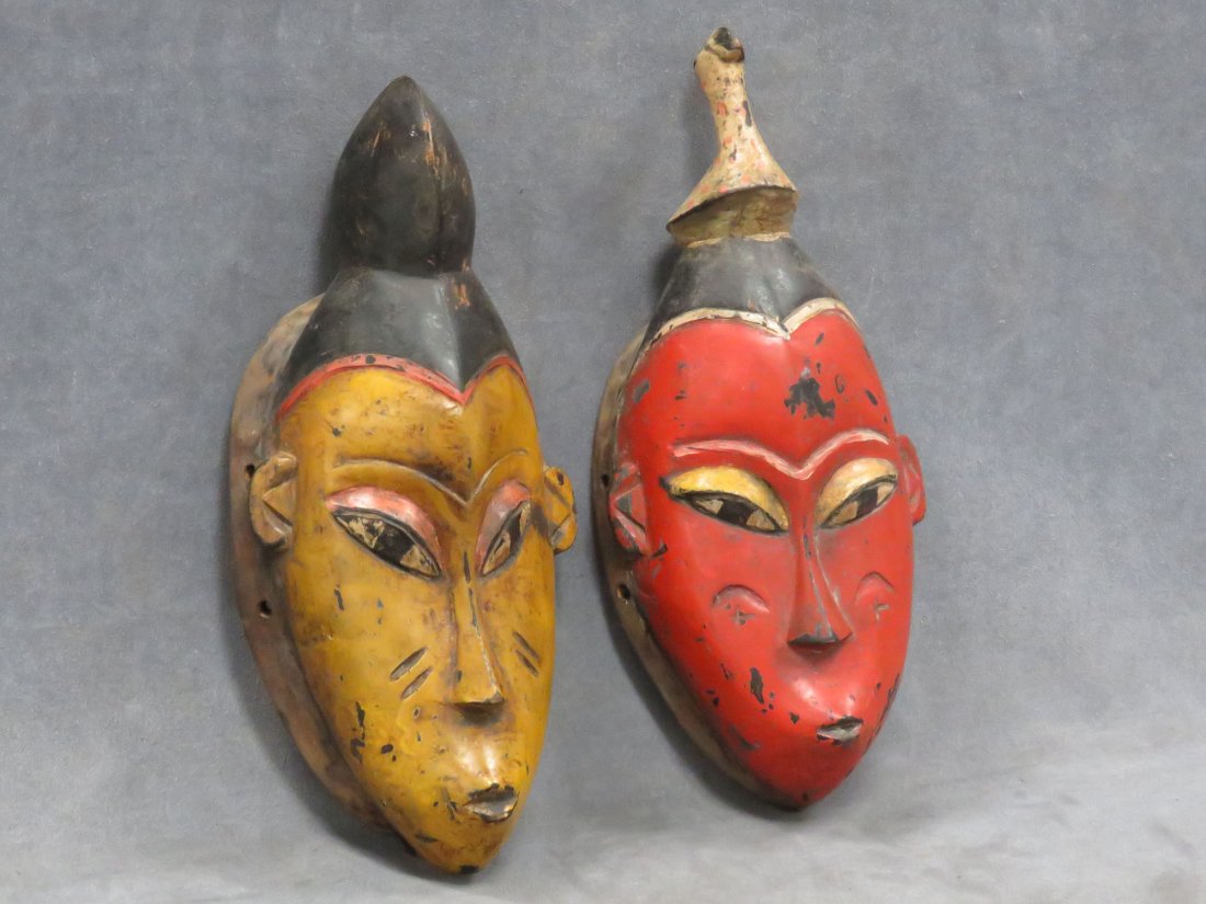 LOT (2) SENUFO IVORY COAST CARVED AND PAINTED MASK (1 of 4)