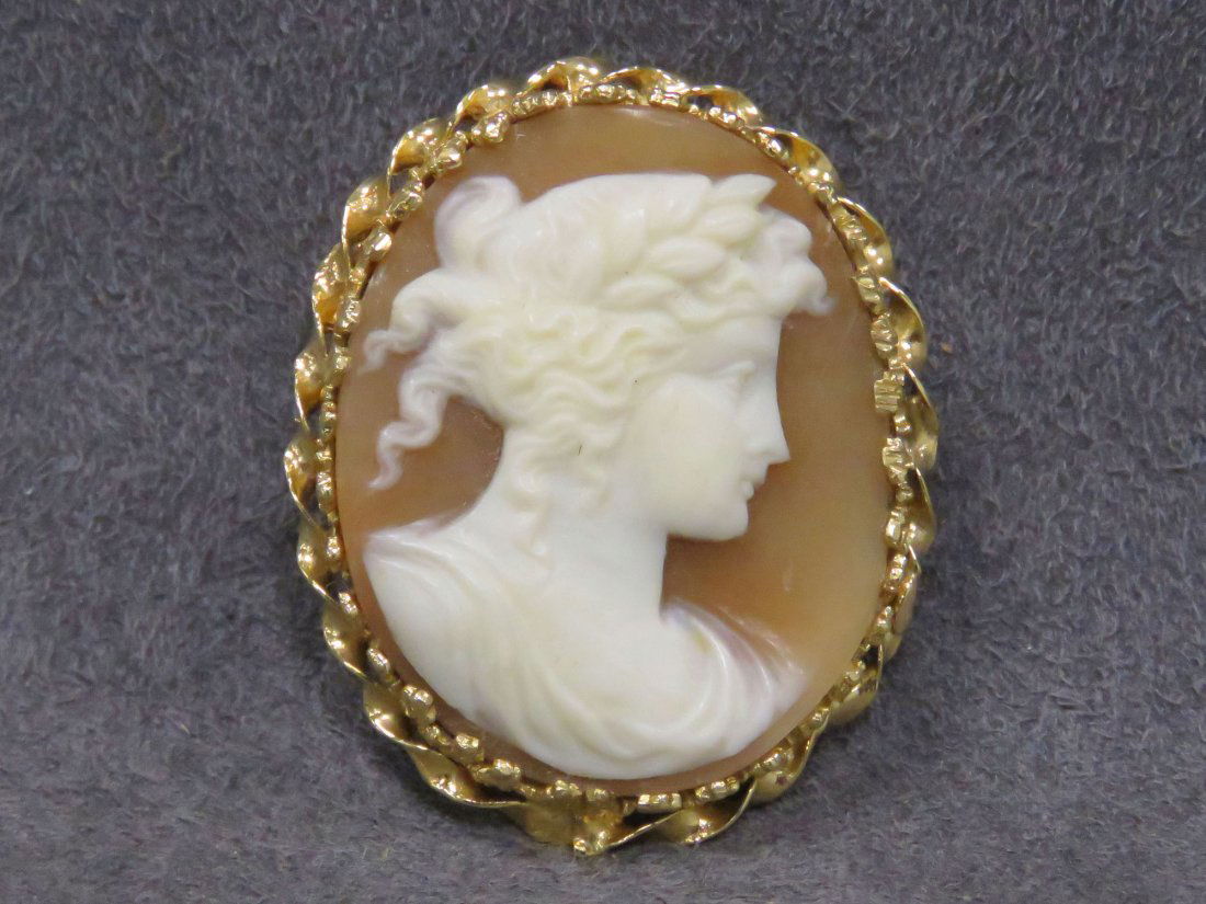 ITALIAN CARVED SHELL CAMEO BROOCH WITH YELLOW GOLD (1 of 4)