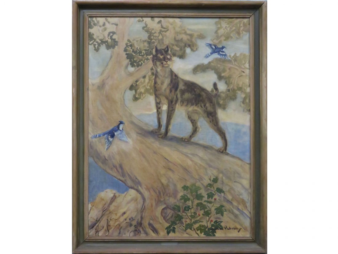 HERMAN PALMER (AMERICAN/NY 1894-1946), OIL: HERMAN PALMER (AMERICAN/NY 1894-1946), OIL ON CANVAS, W.P.A. BOBCAT, SIGNED. 38 X 28"; FRAMED 43 X 33"