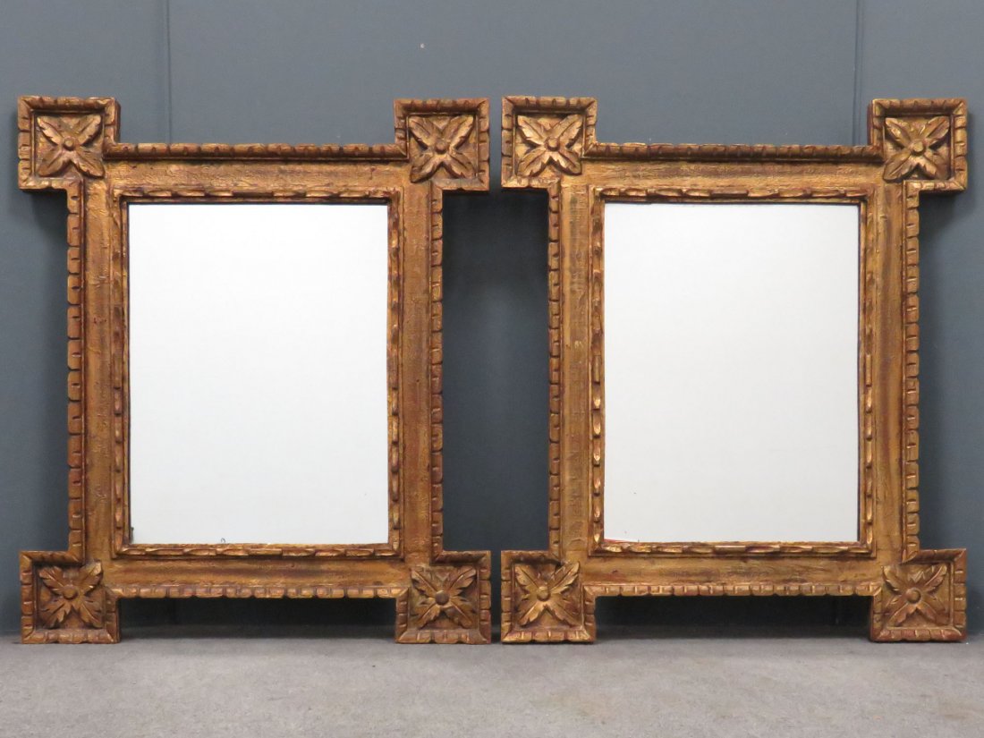 PAIR ITALIAN CARVED AND GILT FRAMED MIRRORS (1 of 4)