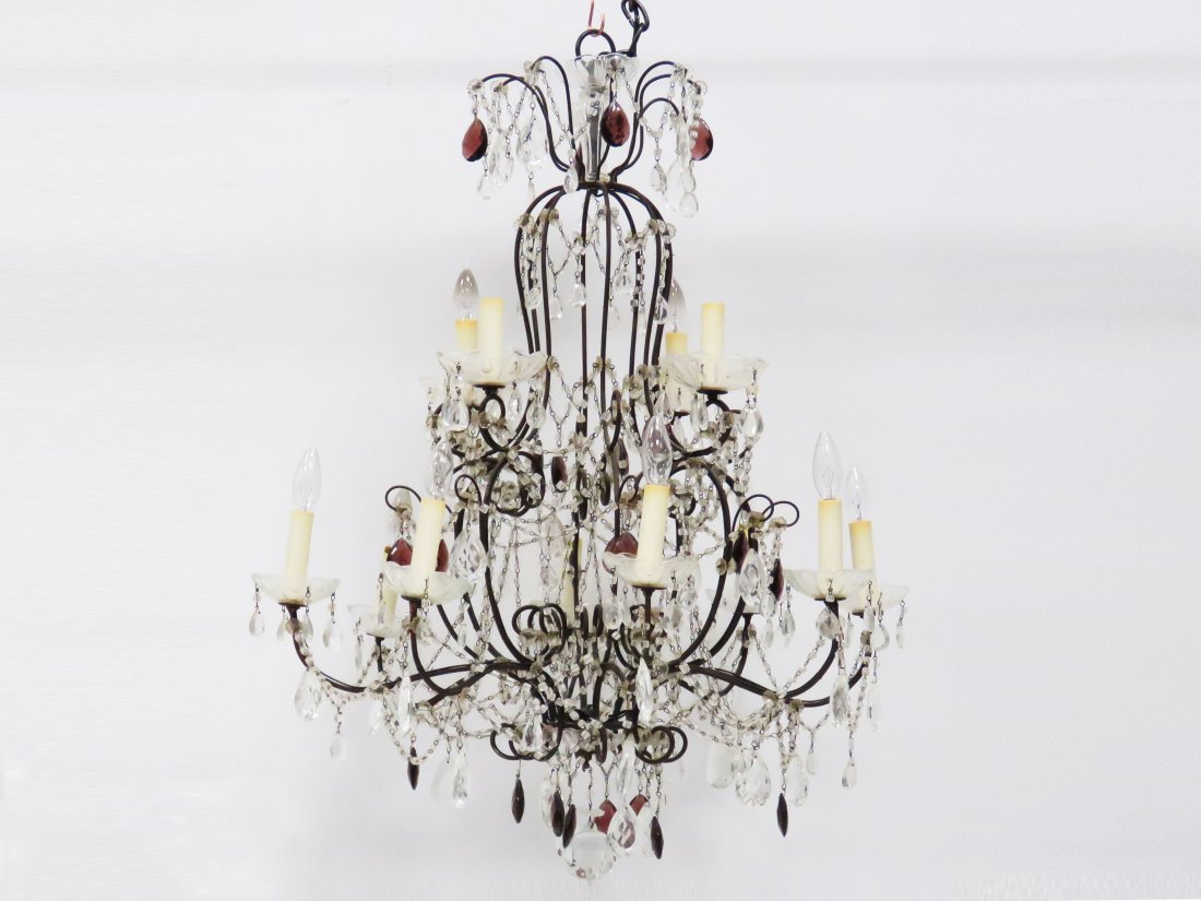 SPANISH STYLE WROUGHT IRON/CRYSTAL CHANDELIER (1 of 5)