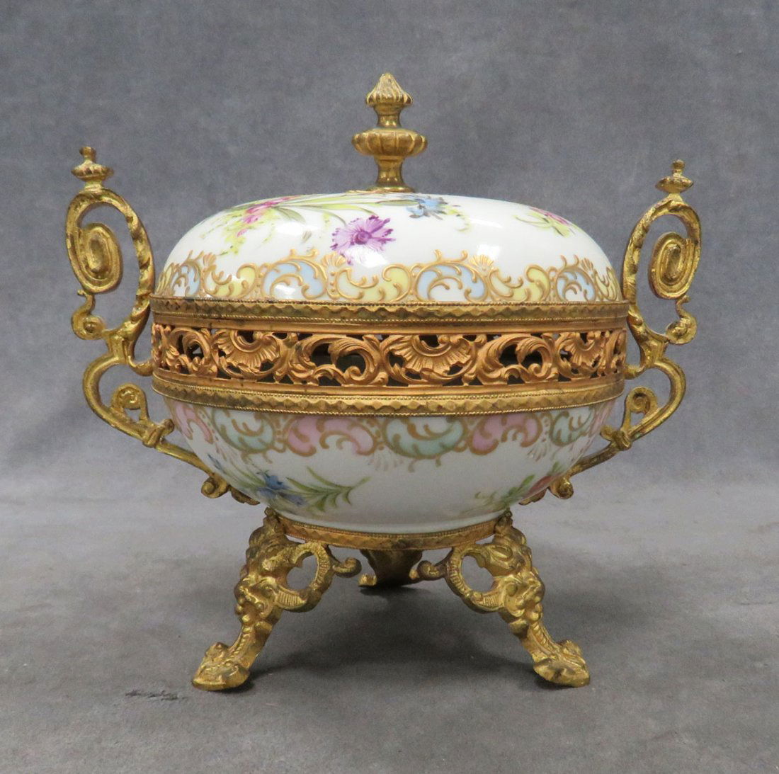 FRENCH DECORATED PORCELAIN COVERED POMANDER BOWL (1 of 5)