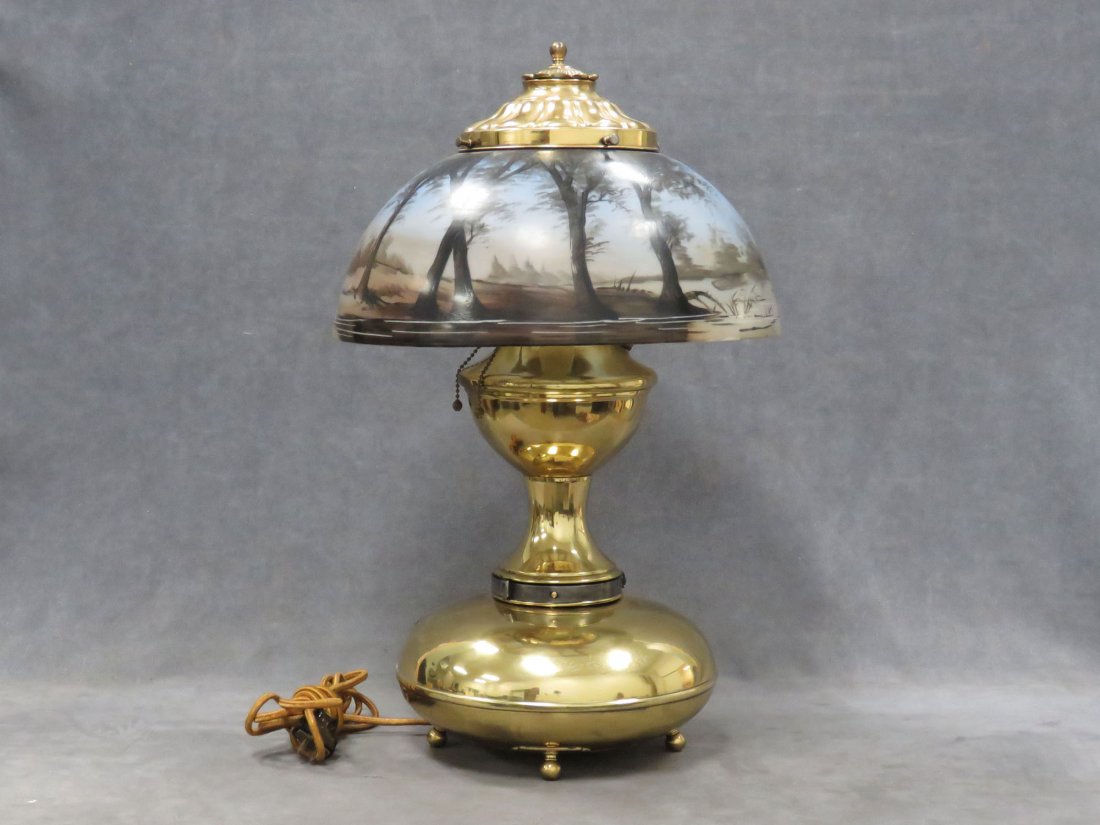 VINTAGE BRASS FLUID LAMP WITH HAND PAINTED SHADE (1 of 10)