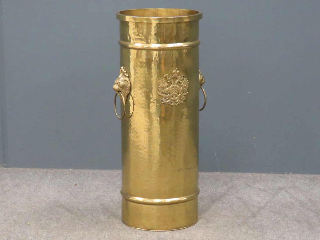 IMPERIAL RUSSIAN BRASS UMBRELLA STAND, SIGNED (1 of 6)