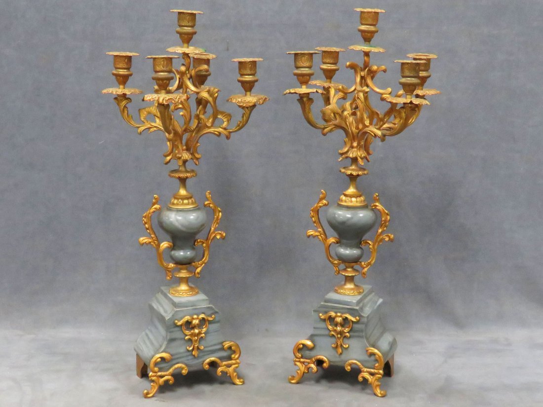 PAIR FRENCH STYLE ORMOLU AND MARBLE CANDELABRA (1 of 7)