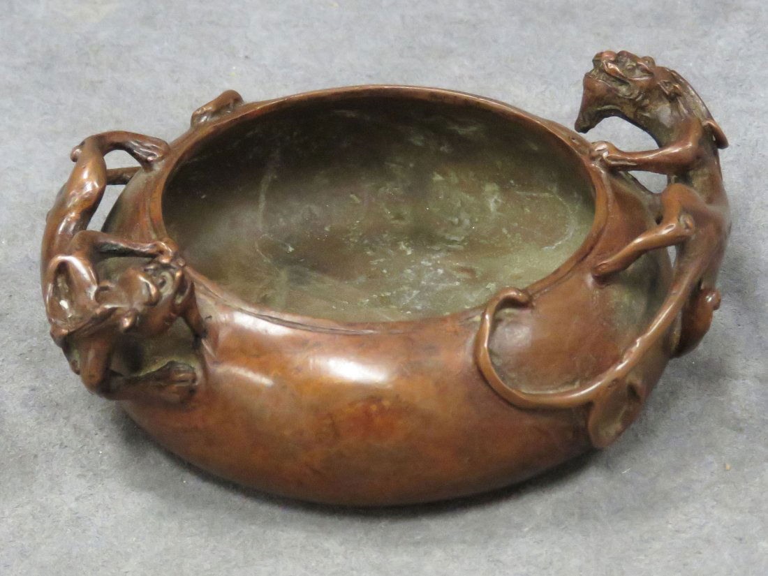 CHINESE BRONZE DRAGON-MOUNTED BRUSH WASH, SIGNED (1 of 5)