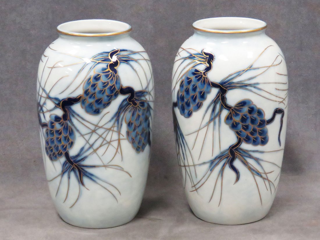 PAIR LIMOGES DECORATED PORCELAIN VASES (1 of 4)