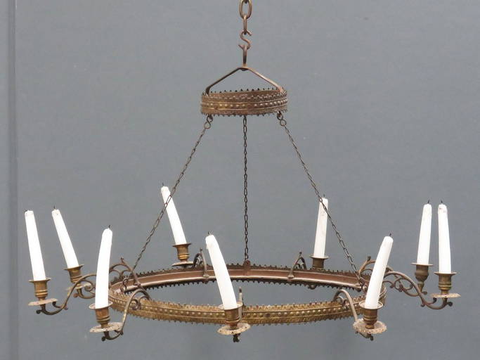 Vintage Brass 9 Arm Candle Chandelier