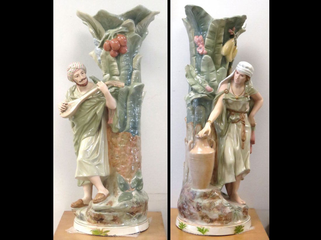 PAIR ROYAL DUX PORCELAIN FIGURAL VASES (1 of 9)