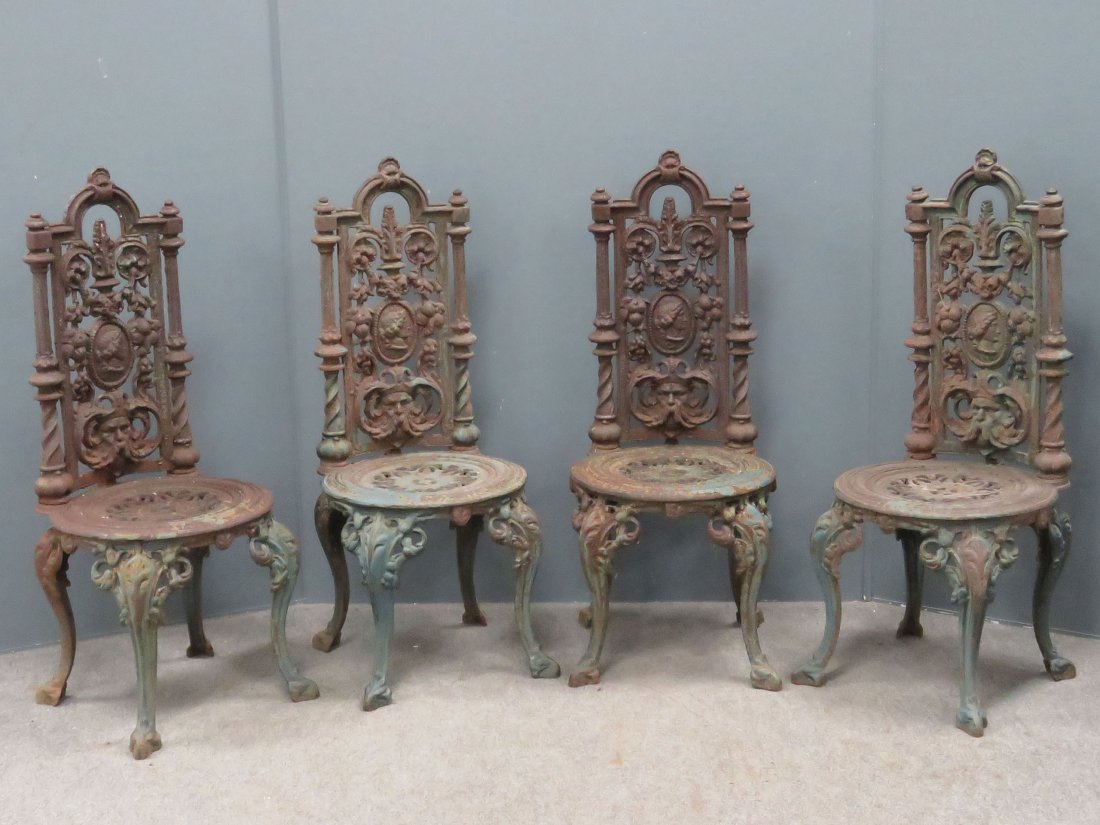 SET (4) BACCHANALIAN CAST IRON GARDEN SEATS (1 of 7)