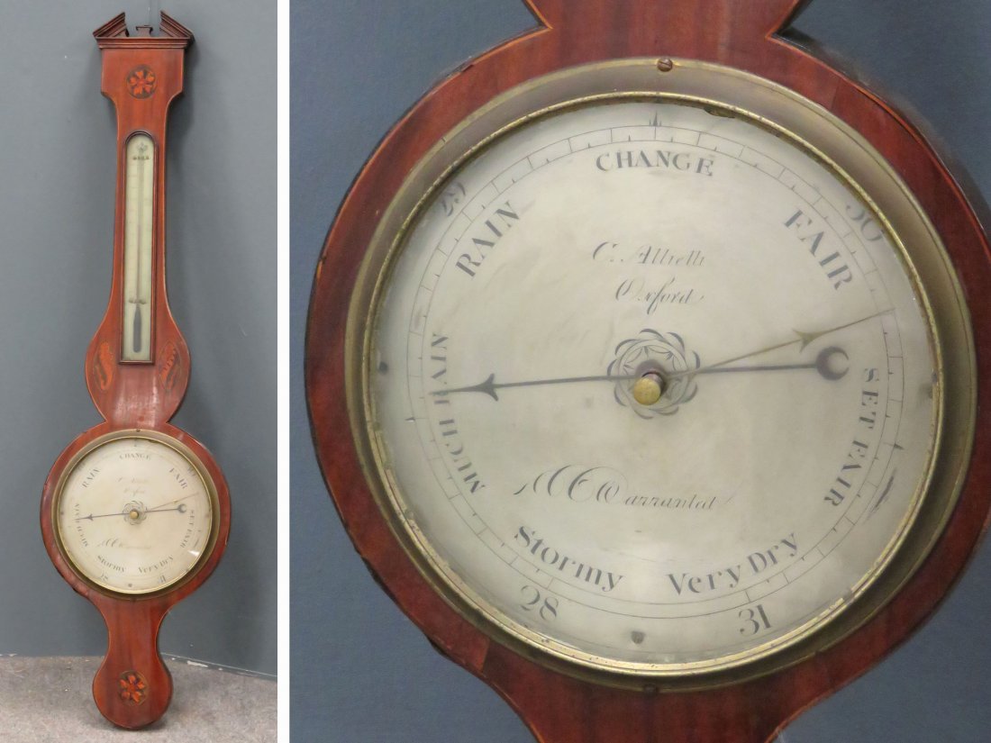 REGENCY MAHOGANY BAROMETER, SIGNED C. ALLIETTI (1 of 9)