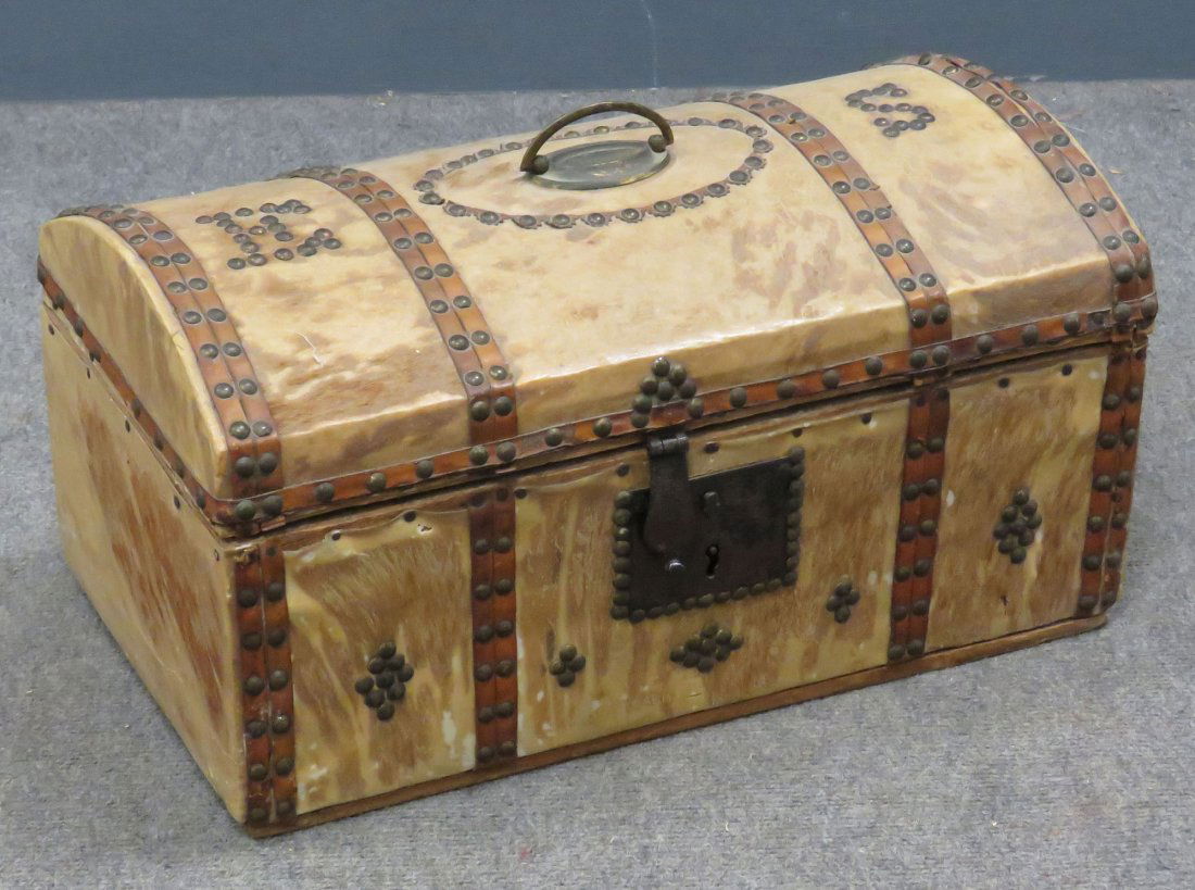 HIDE BOUND DOME TOP TRUNK WITH BRASS STUD WORK (1 of 6)