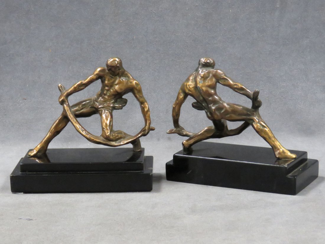 PAIR ART DECO PATINATED METAL FIGURAL BOOKENDS (1 of 6)