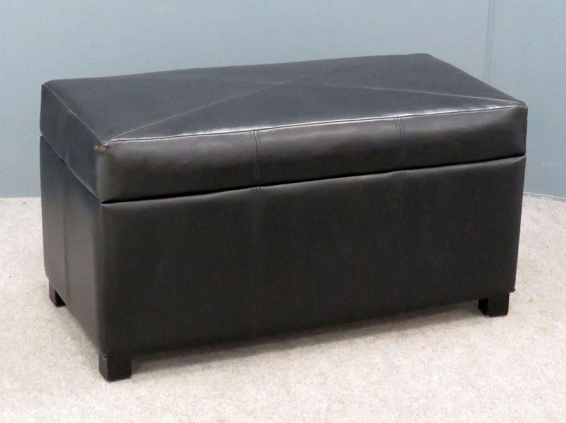 DESIGNER BLACK VINYL STORAGE OTTOMAN (1 of 3)