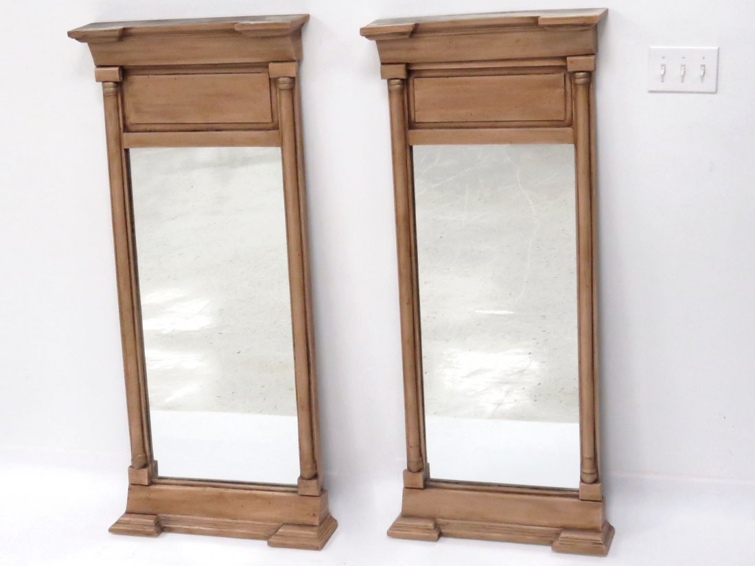 PAIR CARVED AND PAINTED PIER MIRRORS: PAIR CARVED AND PAINTED PIER MIRRORS. HEIGHT 56"; WIDTH 21"