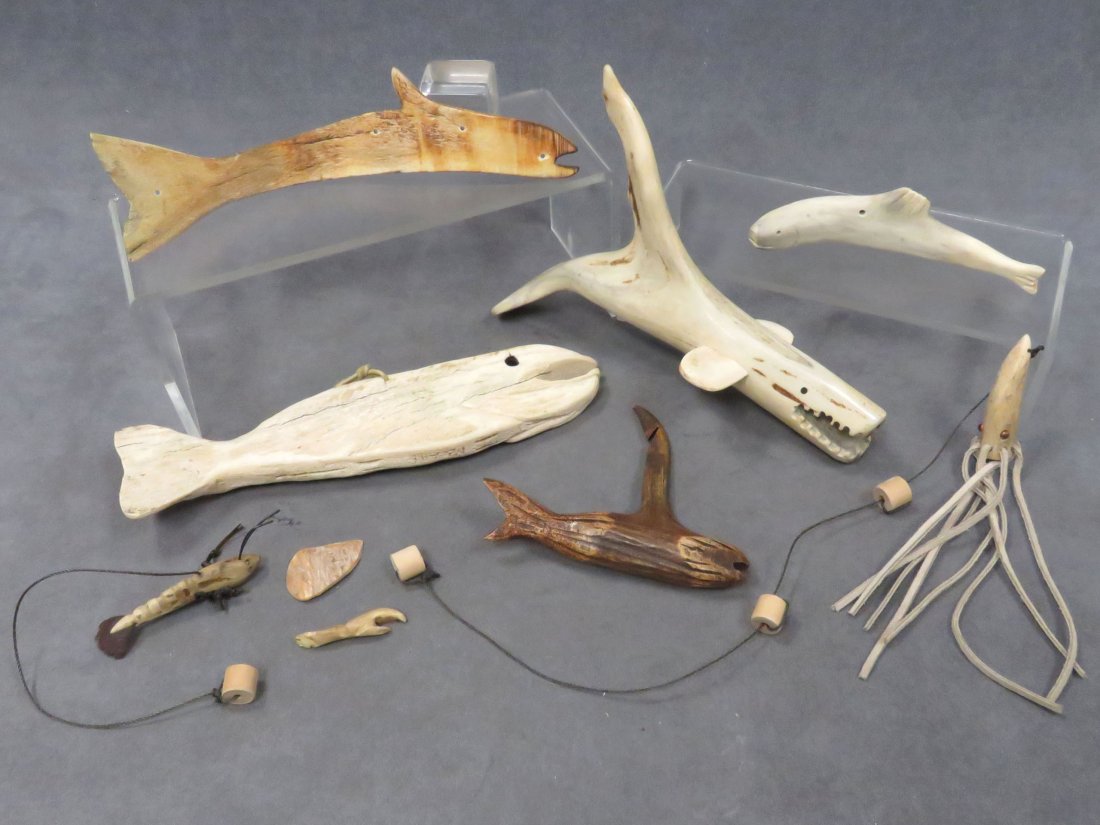 LOT (7) VINTAGE CARVED HORN/ANTLER FISH DECOYS (1 of 5)