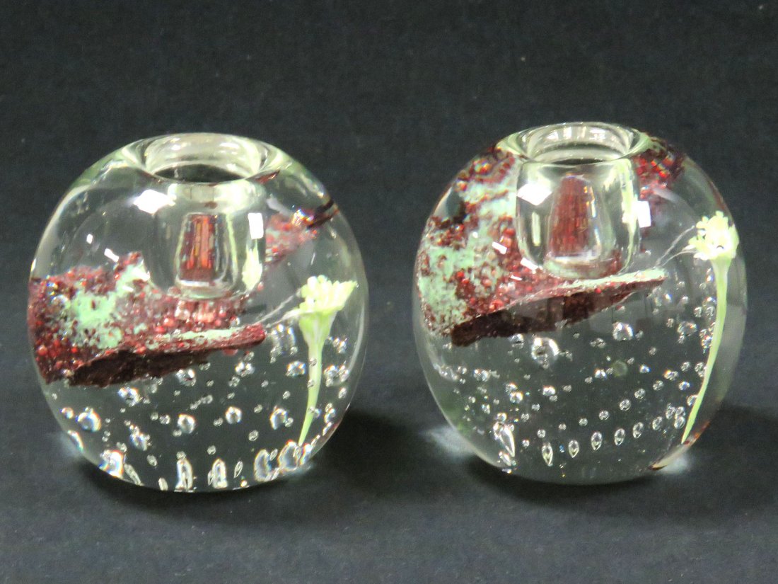 PAIR CRYSTAL PAPERWEIGHT FLOWER-FORM CANDLE HOLDER (1 of 4)