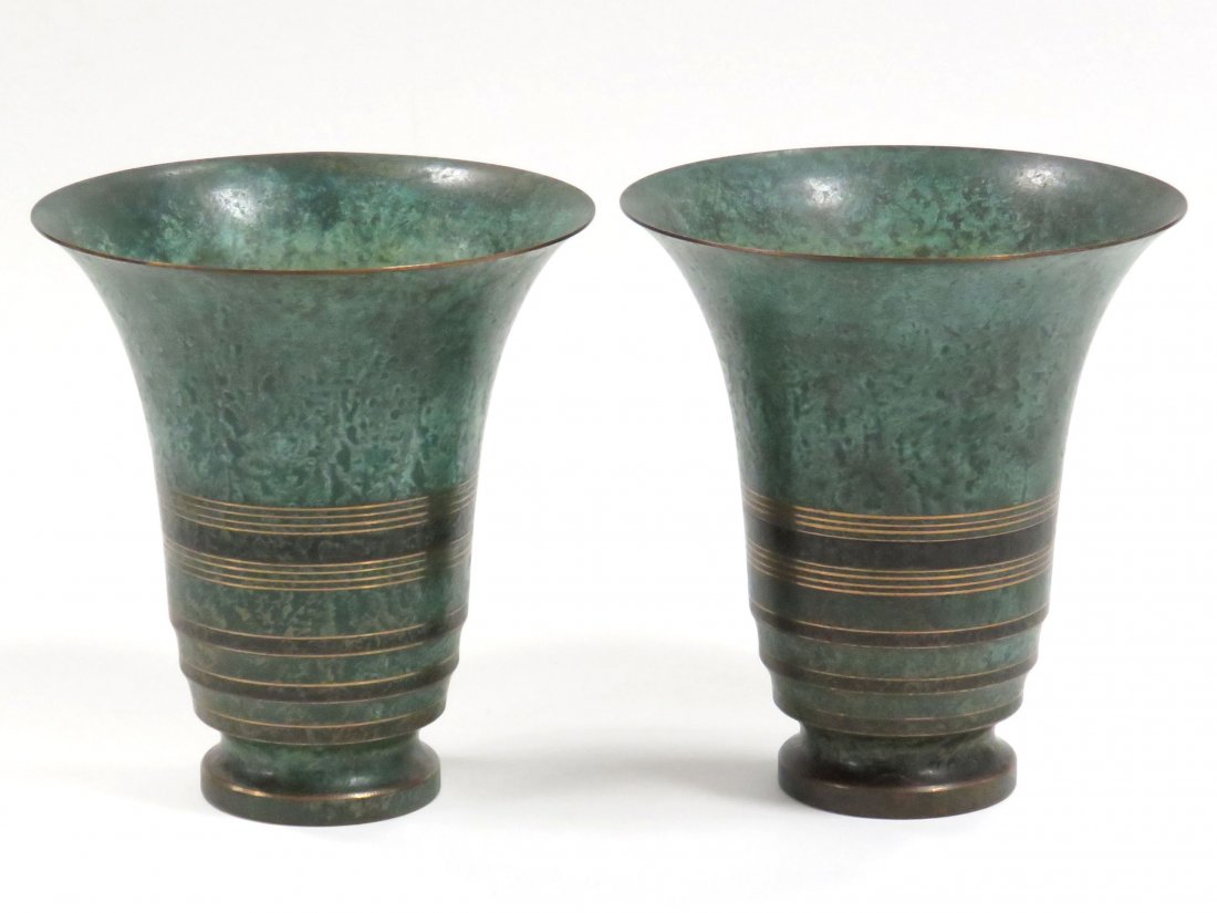 PAIR CARL SORENSEN PATINATED BRONZE VASES, #1141 (1 of 4)