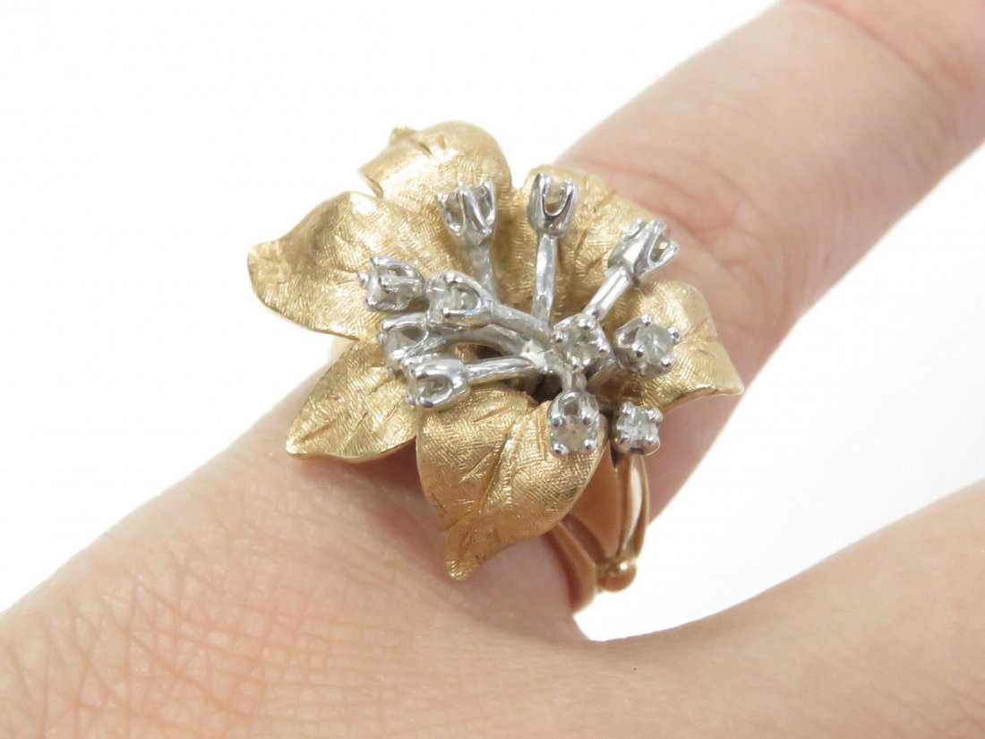14K YELLOW AND WHITE GOLD & DIAMOND FLORAL RING (1 of 5)