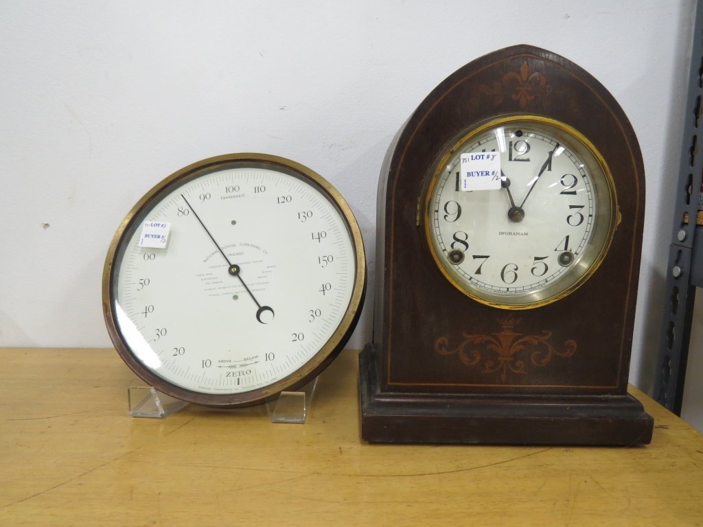 LOT (2) INCLUDING VINTAGE BRASS WALL THERMOMETER (1 of 3)