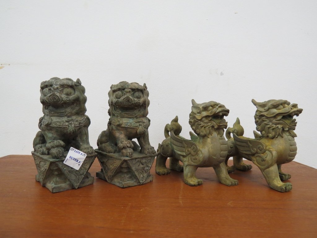 LOT (2) PAIR CHINESE BRONZE TEMPLE GUARDIANS (1 of 3)