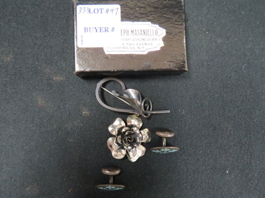 LOT (3) STERLING JEWELRY INCLUDING ROSE PIN (1 of 1)