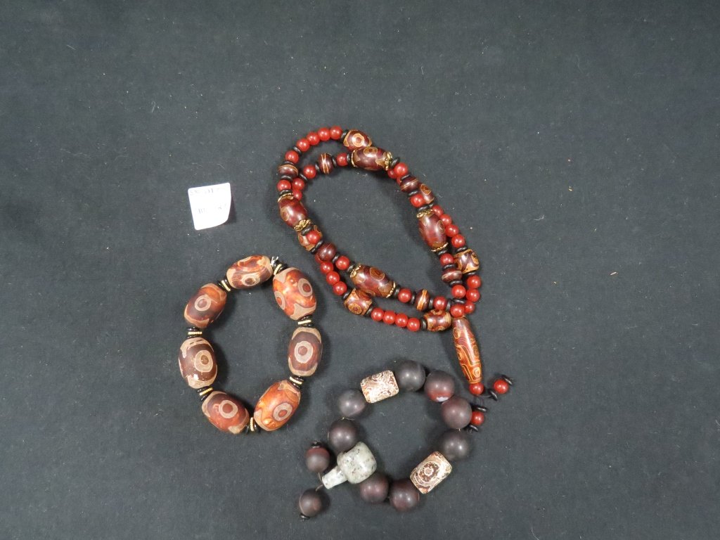 LOT (3) TIBETAN AGATE "DZI" BEAD NECKLACE (1 of 1)