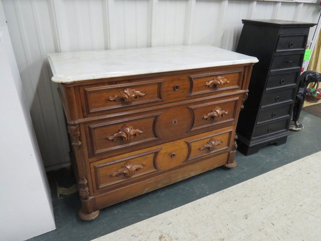 VICTORIAN CARVED WALNUT CHEST WITH MARBLE TOP (1 of 2)